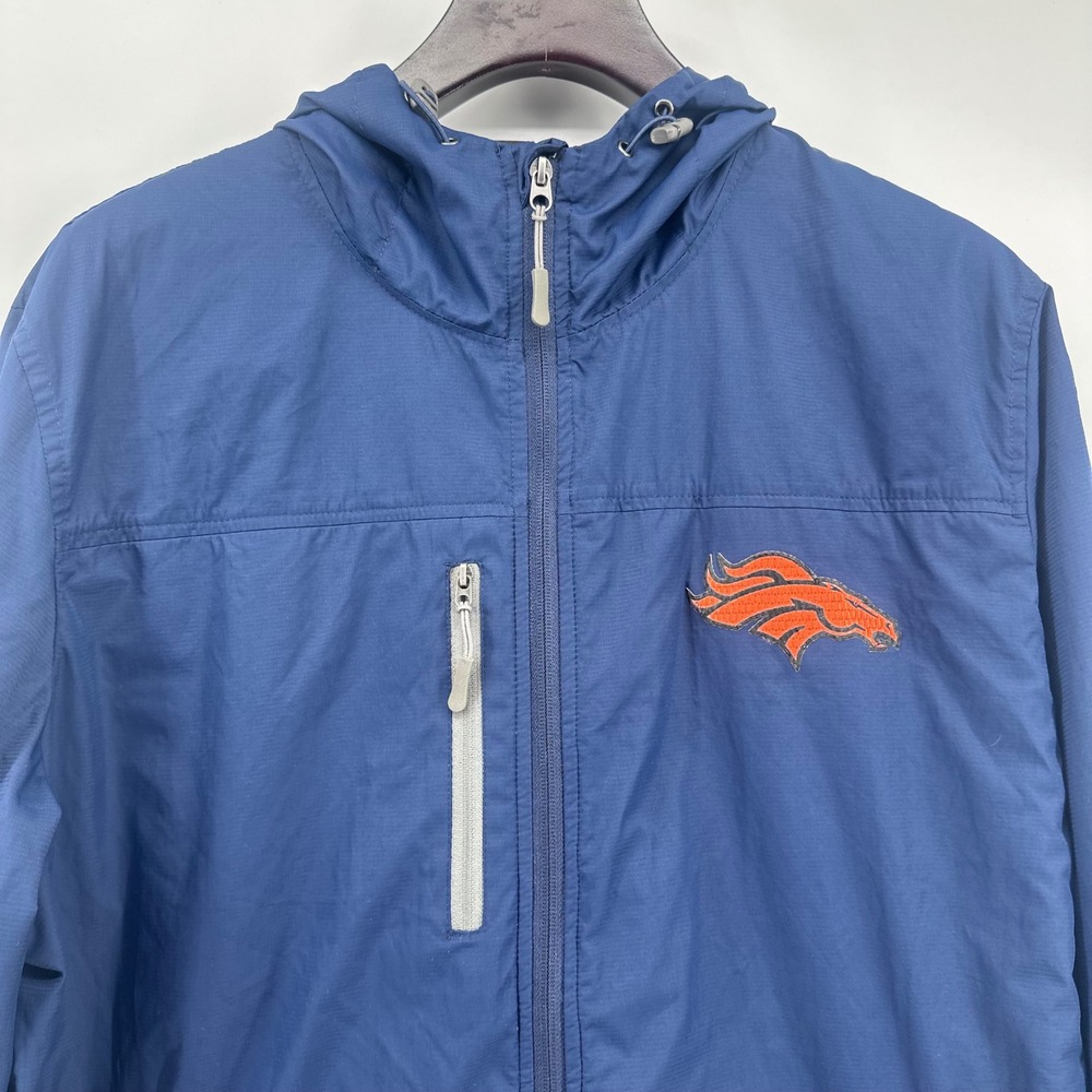 Denver Broncos Jacket Mens XL Navy Blue Full Zip Hooded Windbreaker NFL - Picture 11 of 16